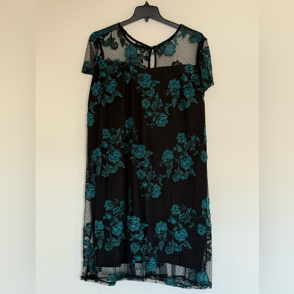 Black Dress with Teal Green Floral Design